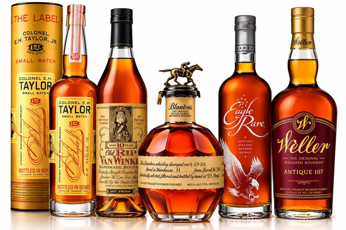 Pappy Van Winkle 10 Year, Blanton's Single Barrel, Weller 107, E.H. Taylor Small Batch & Eagle Rare Elite Bundle (5pack)